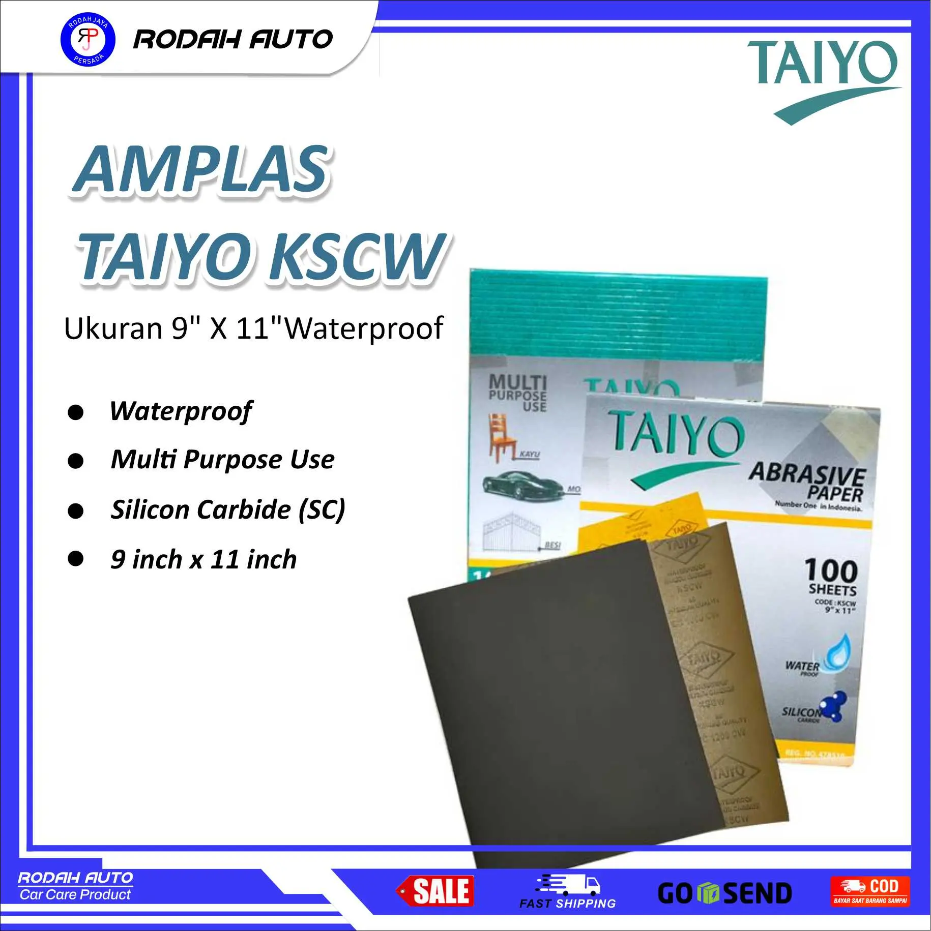 Amplas Kertas Taiyo KSCW 9" x 11" (23x28 cm) - Waterproof / Tahan Air
