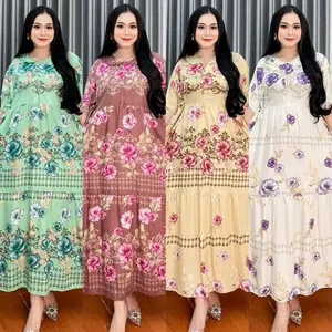 Laura Dress Daster Cantik Rayon Viscose Premium Bahan Tebal Lembut Adem Nyaman Bumil Busui Friendly dengan Desain Motif Bunga Elegan Baju Wanita  Dewasa Dress Panjang Katun Lengan Pendek