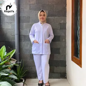 Setelan  Seragam Baju Wanita Dinas Kesehatan   Blazer Lengan Panjang bahan Katun  Putih ASN PNS P3K Model Saku Bawah Terbaru 2024
