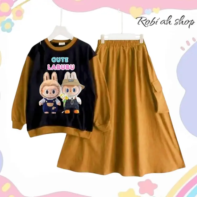 Baju anak labubu kembar fashion anak kekiniaan trendy bahan crinklr air flow 4