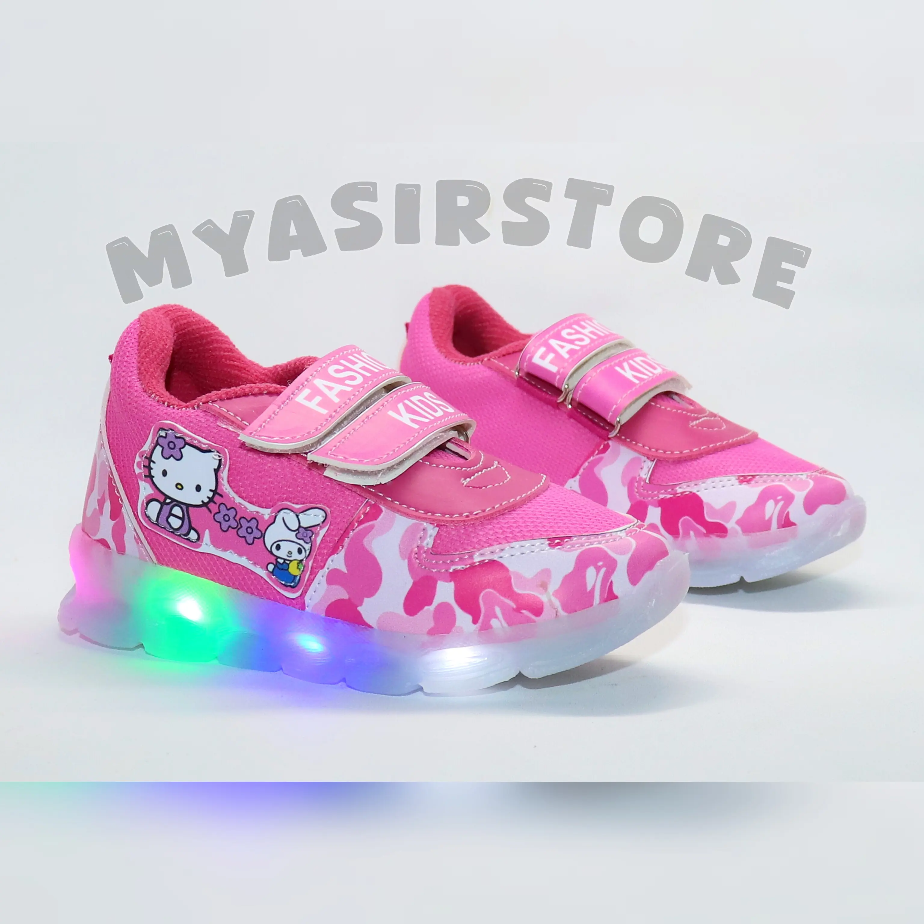 Myasirolshop Sepatu Sneakers Anak Perempuan LED Menyala Motif HelloKitty Karakter Kartun Ukuran 22-30 Fashion