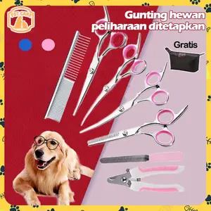 Gunting Kecantikan Hewan Peliharaan Gunting Grooming Lengkung Curve 5 Set Scissors For Anjing Kucing