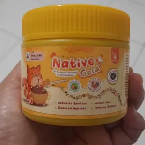 Olive Care Vitamin Kucing NATIVE+ GOLD 110gr Protein Tinggi GOLDEN POWDER untuk Peningkat Nafsu Makan, Berat Badan, Gembul, Kulit Sehat, Cegah Bulu Rontok, Imunitas, Daya Tahan Tubuh, Kesehatan Pencernaan, dan Pelengkap Nutrisi Makanan Harian Kucing