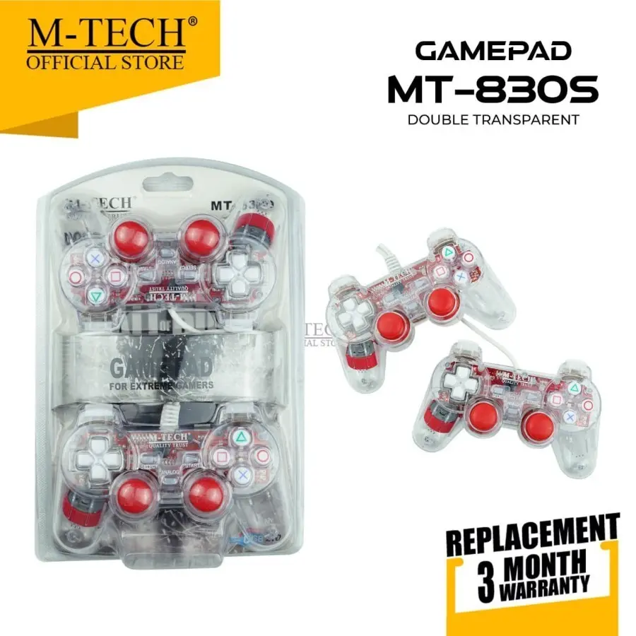 Gamepad Double Getar M-Tech MT-830DT Transparan Biru / Merah Joystick