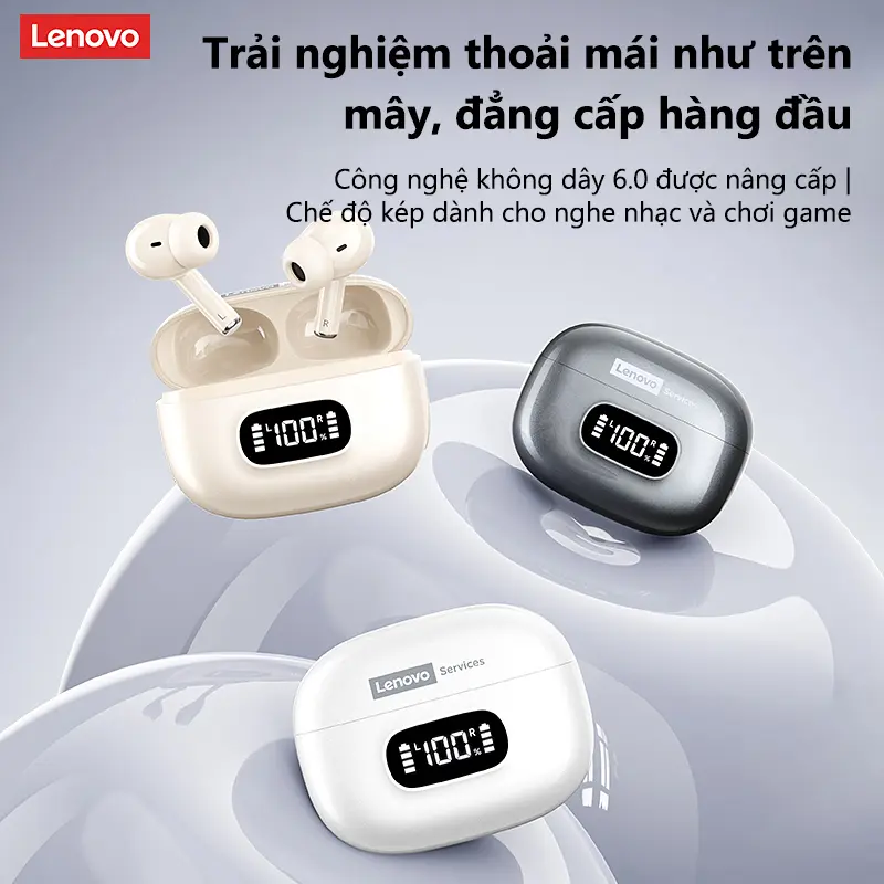Lenovo Tai Nghe Bluetooth LE207 Phiên Bản 6.0 | AI Dịch 135 Ngôn Ngữ + Âm Thanh Dolby 360° | ANC Giảm Tiếng Ồn | Chế Độ Game Thấp Trễ | Màn Hình Pin LED | Thời Lượng Pin Dài 27 Giờ | BigBuy360 - bigbuy360.vn