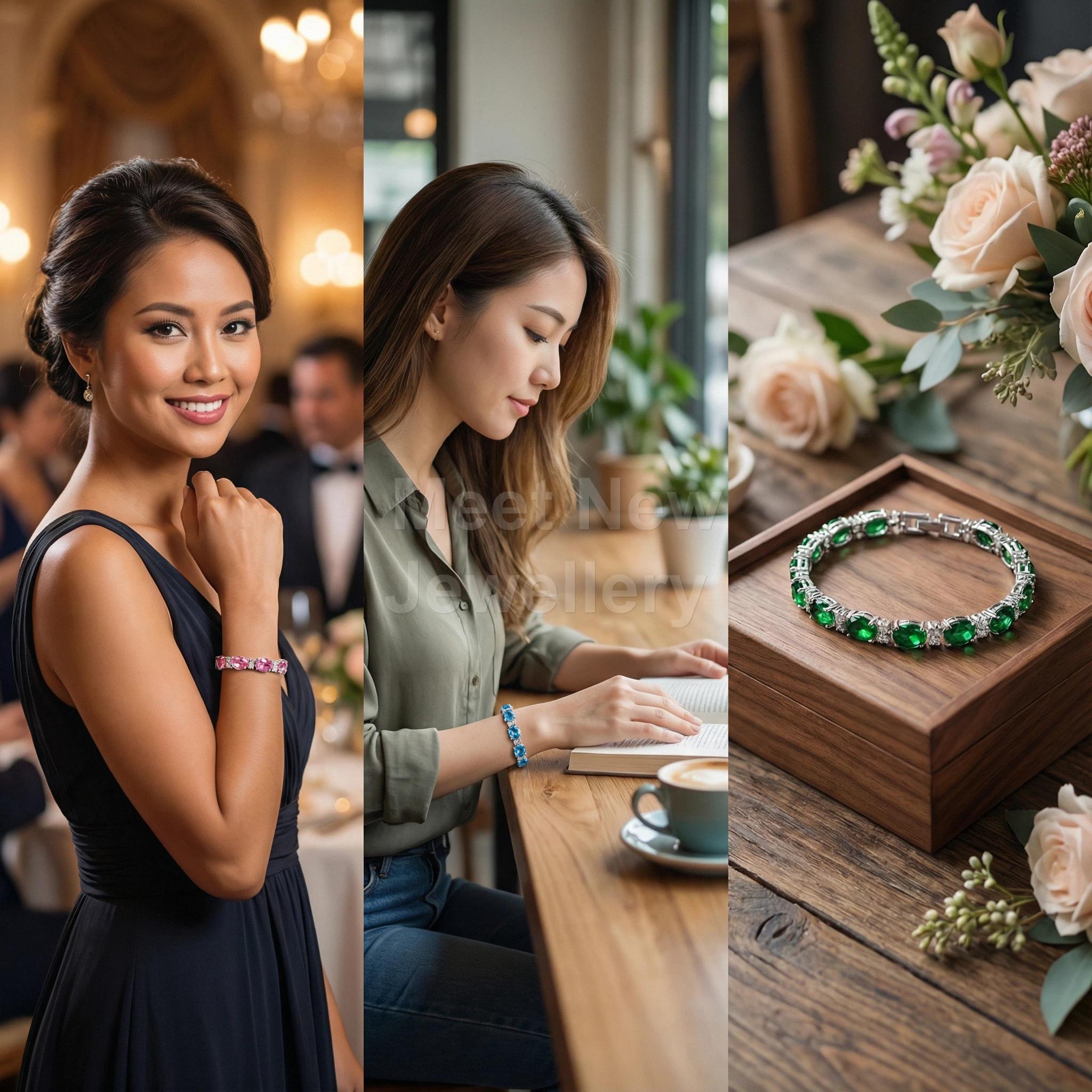 MNSG39 Aksesoris Musim Panas Gelang Zirkonia Berwarna Kristal Multiwarna Sederhana Perhiasan Elegan untuk Gaya Fashion