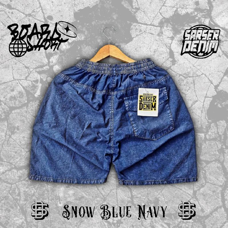 Boardshort Celana Pendek Pria Jeans Sea Wash Denim Kain Tebal Premium Quality Dark Blue Navy Celana Kolor Distro Surfing Pantai Santai Nyaman Celana Pendek Laki Laki Tren 6