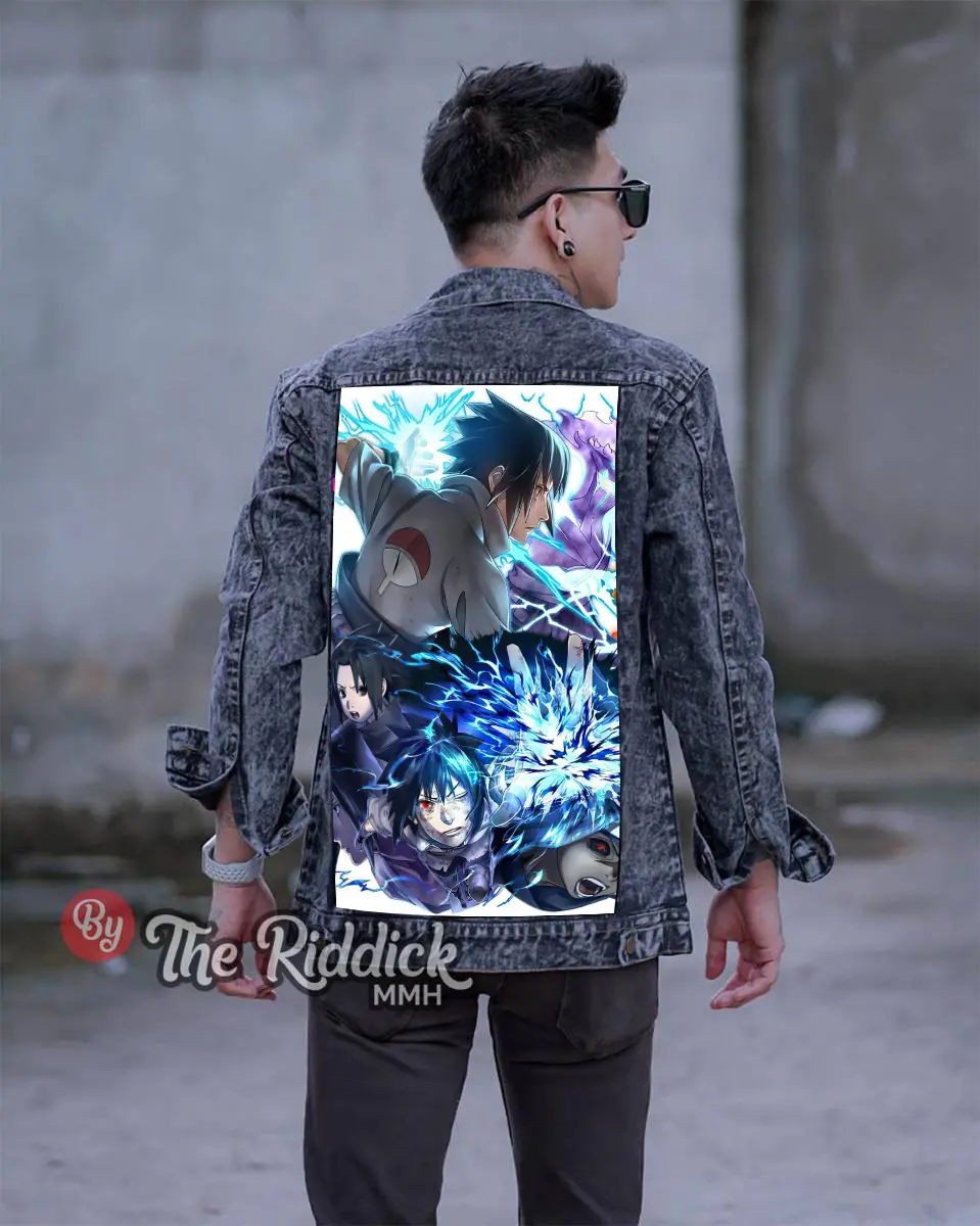 Bayar Ditempat/ Jaket Jeans Pria Bergambar Belakang Sasuke/ Jaket Jeans Pria Motif Belakang Karakter