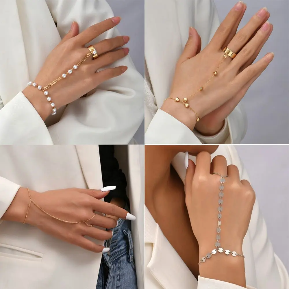 Gifts Layered Wrist Chain Hand Accessories for Women Girls Finger Ring Bracelet Linked Finger Slave Chain Hand Harness Bangle