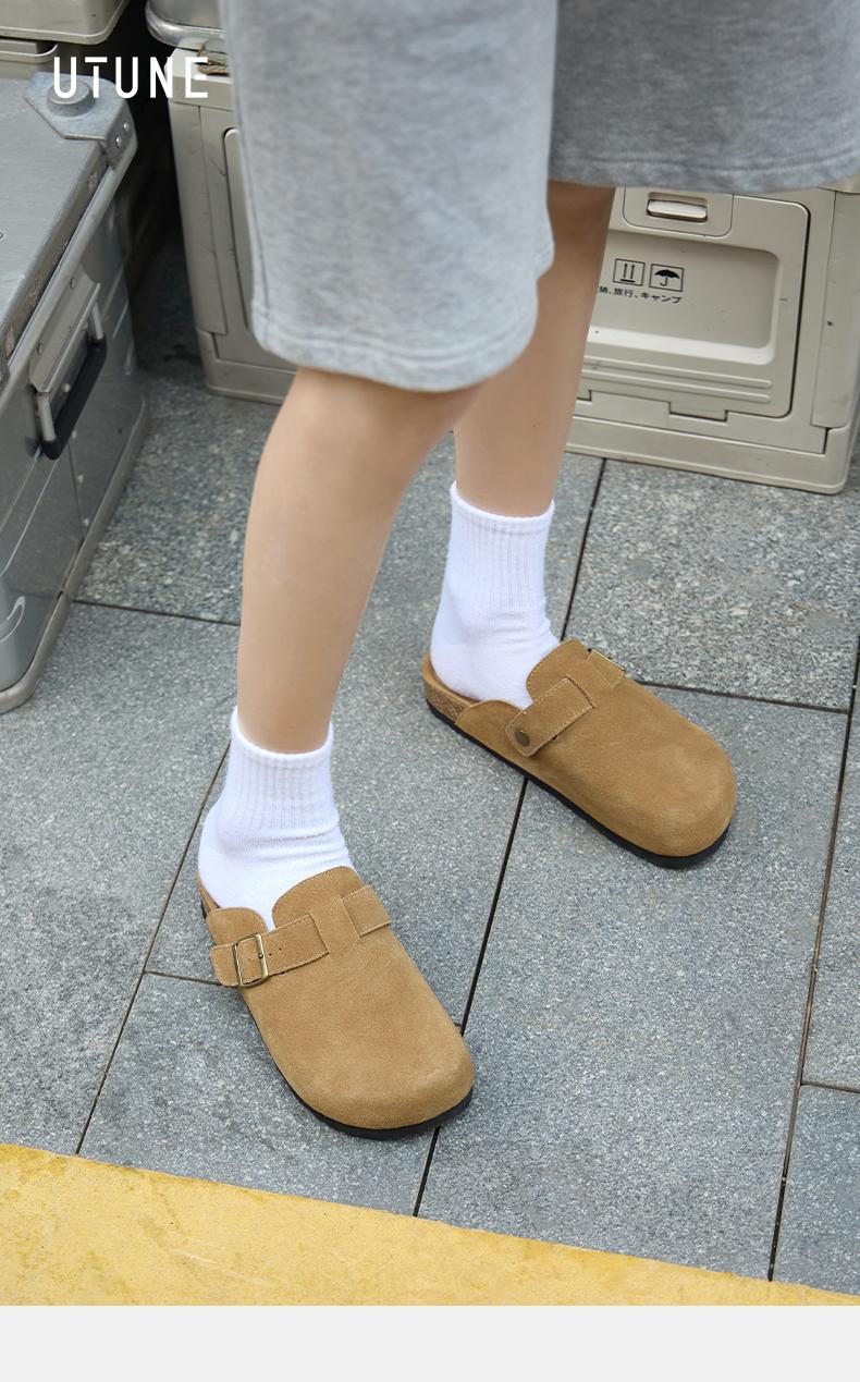 Product Introduction of UTUNE Retro Lazy Suede Half Slippers Women's New Thick Bottom Belt Buckle Adjustable Shoes 1