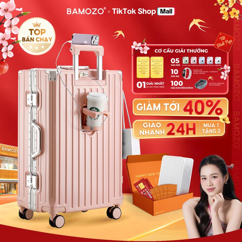   BÁN CHẠY TẠI BAMOZO  Vali Du Lịch Bamozo Khung Nhôm 9066 Size 20 24 Nhựa PC Nguyên Khối 4 Bánh Xoay 360 Độ Đổi Được Mật Khẩu Bọc Kim Loại 4 Góc Vali Khóa Sập TSA _9066 
