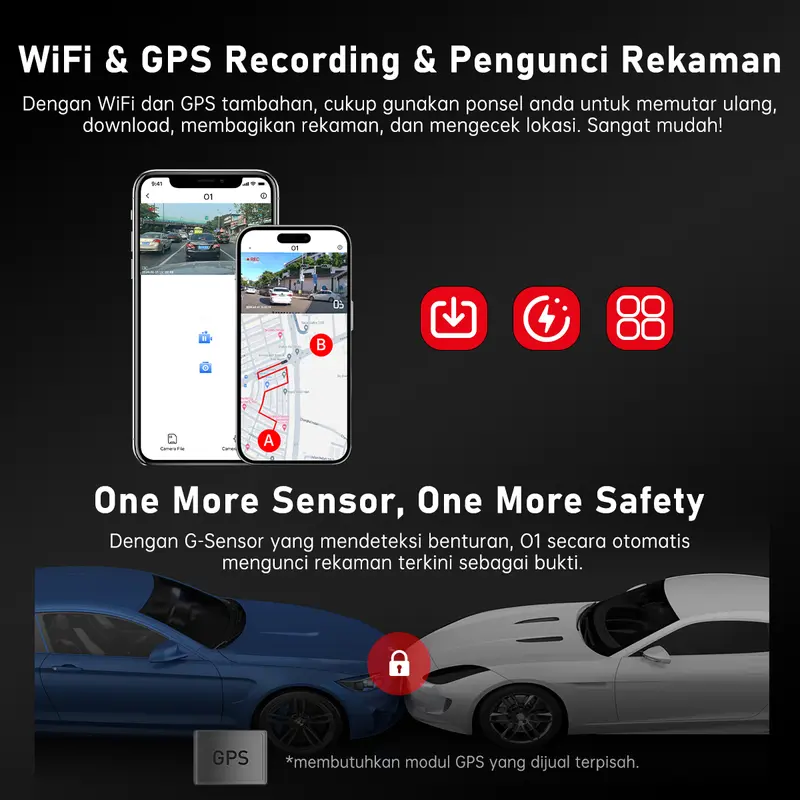 【SPECIAL】Cargoos O1 Car Dashcam 2K 1440p GPS Wifi G-sensor Night Vision Aplikasi Kamera Mobil Kendaraan 4