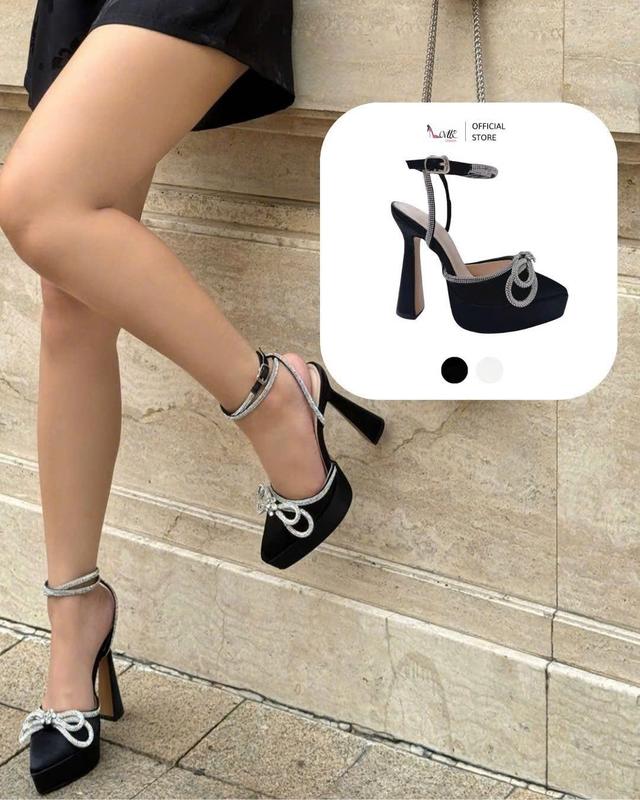  LOVIIECORNER GIÀY CAO GÓT MŨI NHỌN LOLITA ĐẾ ĐÚP ĐÍNH NƠ ĐÁ PHONG CÁCH - GIÀY SANDAL CAO GÓT NỮ GÓT TRỤ 13 PHÂN G230304 