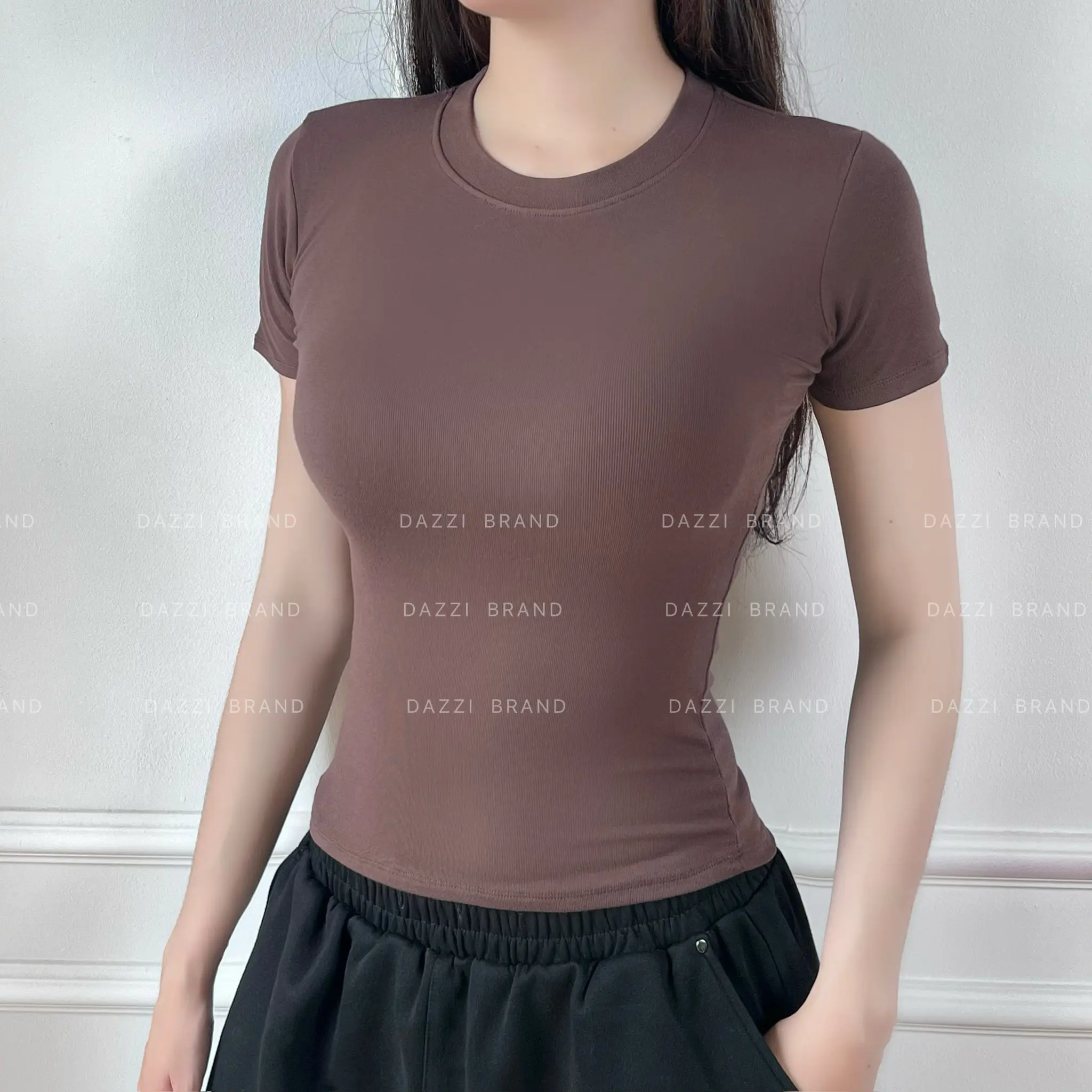 Áo thun trơn nữ cổ tròn vải cotton mịn DAZZI form ôm babytee Women A016 | BigBuy360 - bigbuy360.vn