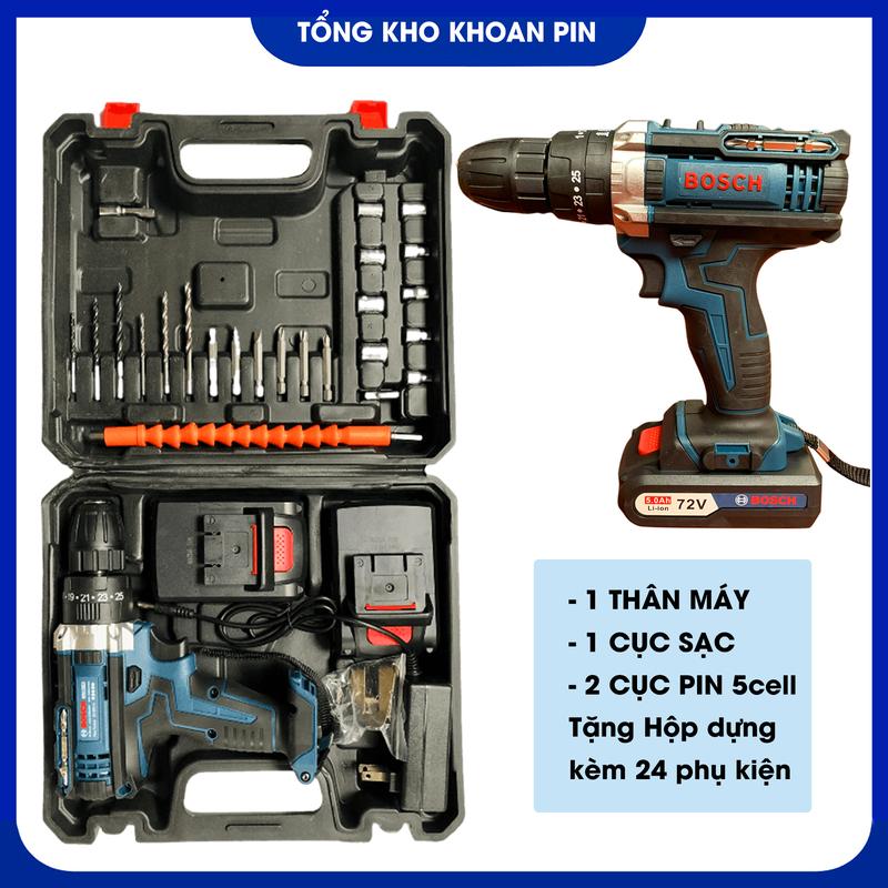 Bosch Máy Khoan Pin 72V Có Búa 3 Chức Năng Sử Dụng Gia Đình Tặng 24 Phụ Kiện Bảo Hành 12 Tháng MayKhoanMayKhoanPin