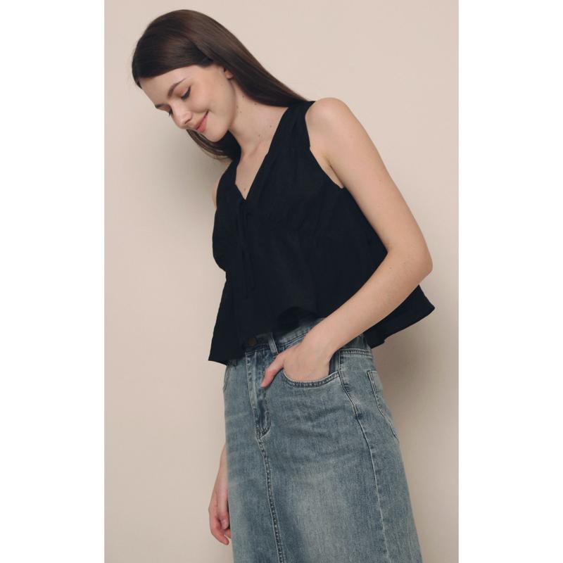 Kelly Ruche Tie Blouse Black (Hollyhoque) 1