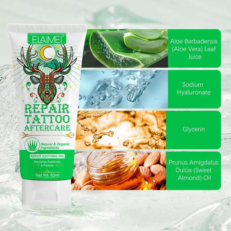 Aloe Vera Tattoo Repair Gel, Moisturizing Tattoo Aftercare Gel, Hydrating Body Care Product for Men & Women 2