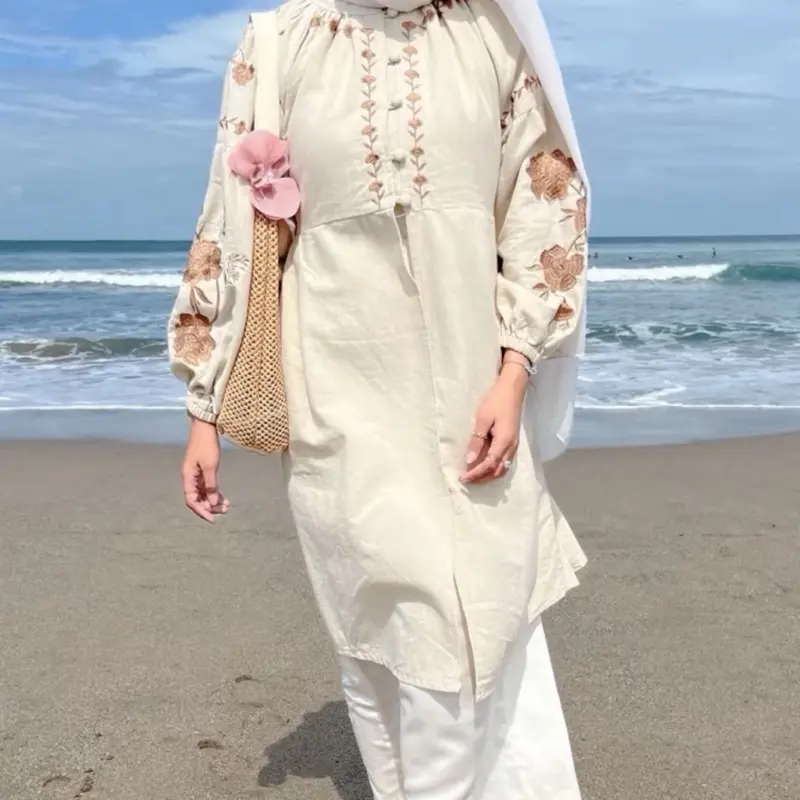 ZR fashion - Azzura Tunik Linen Bordir Bunga Muslim Panjang 5