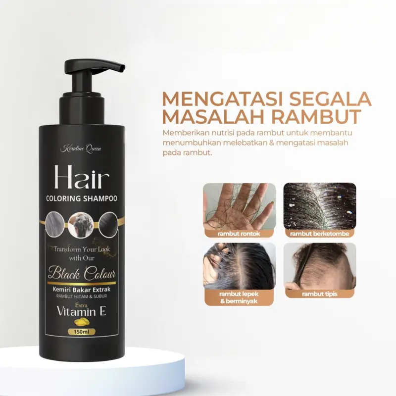 Hair Color Shampoo Penghitam Rambut Uban By Keratine Queen Shampoo - BLACK 2
