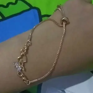 Gelang Hati Wanita Titanium Anti Karat Gold Liontin Berlian Aksesoris Fashion Gelang Kupu Lapis Emas