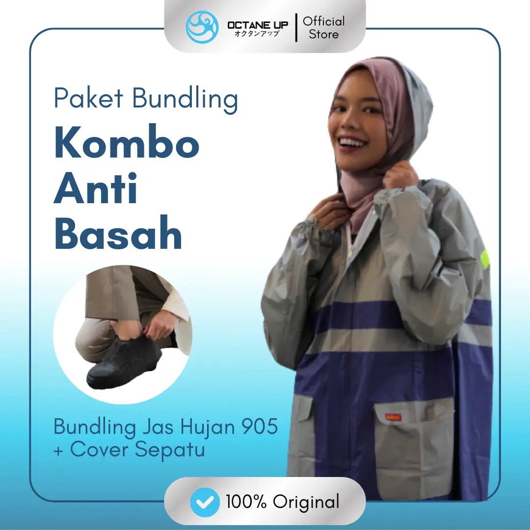 Paket Bundle Jas Hujan & Cover Sepatu Elmondo Premium Octane Up dengan Karet Elastis & Reflective Stripe