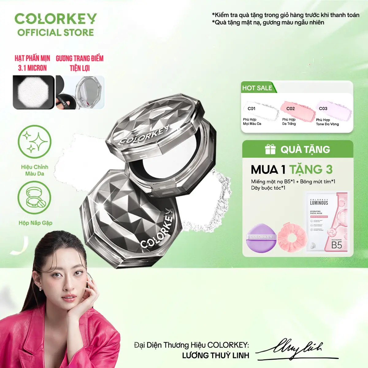 Phấn Phủ Dạng Bột COLORKEY Siêu Mịn Giúp Lớp Trang Điểm Tự Nhiên 8g