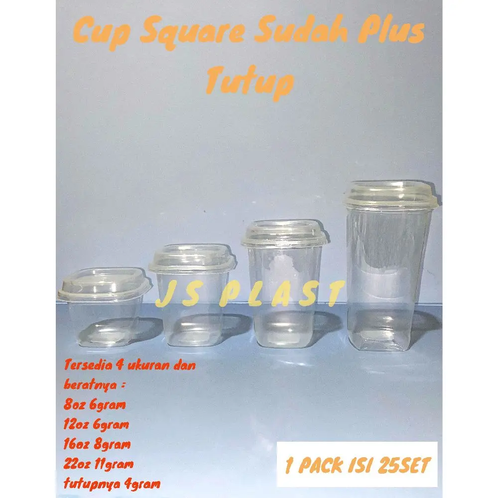 (ISI 25SET) Gelas Kotak 8oz 12oz 16oz 22oz - Cup Square 8oz 12oz 16oz 22oz