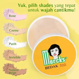 Marcks' Bedak Beauty Powder - Pilihan Shades Rose Creme Putih Invisible Natural Beige untuk Wajah Cantikmu
