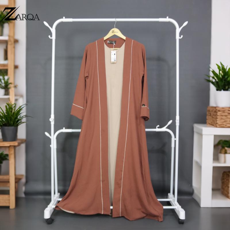 ZARQA - Luna Gamis 2 | Abaya gamis sisesa Two Tone List Bisban Polos Muslim Turki Dewasa Remaja Lebaran terbaru 2025 Crinkle Mewah Maxi abaya santri Airflow Simple 1