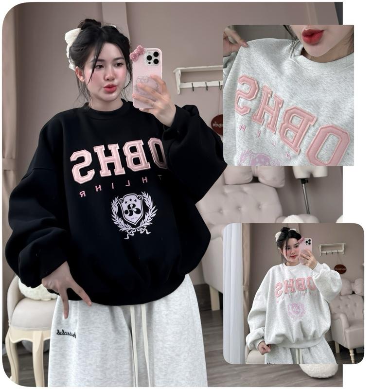 Áo nỉ Sweater nỉ tàu l1 thêu OBHS dài tay hot trends  From Boxy (lót bông)