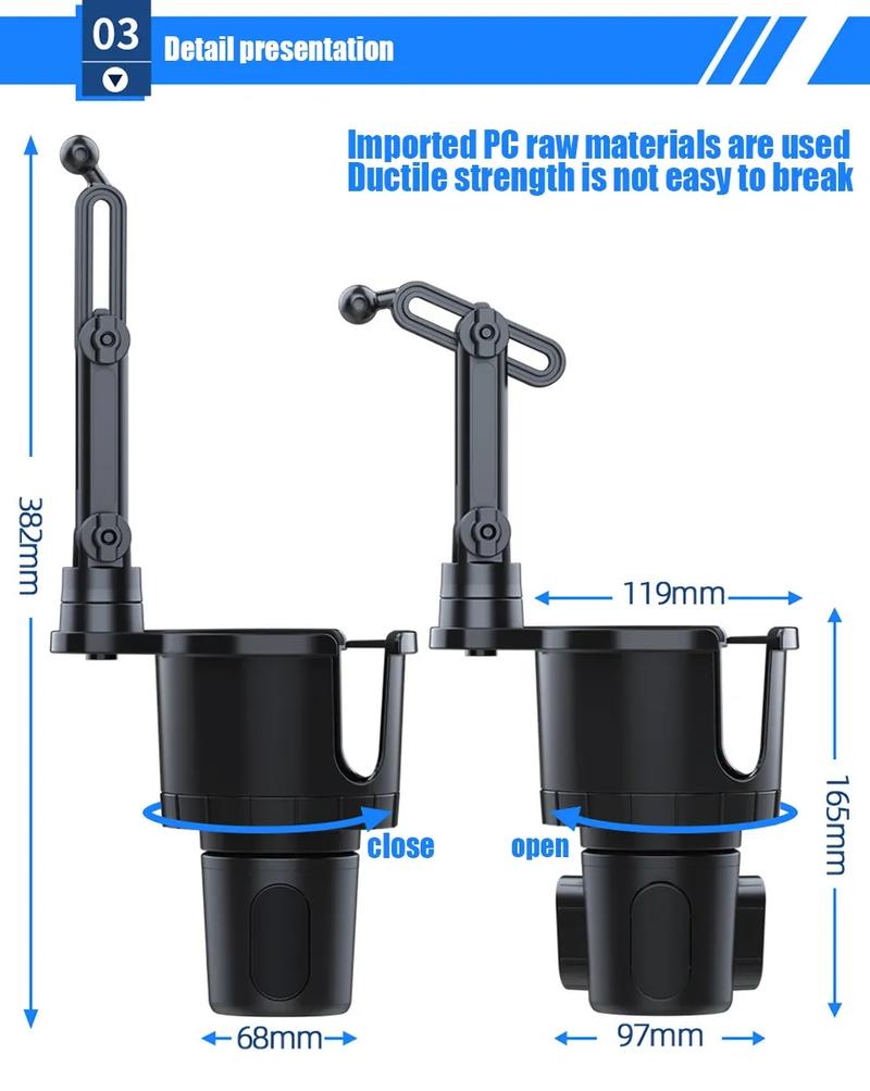 Product Introduction of 2 in 1 Car Tablet Stand Car Cup Holder 4.7-12.9inches Multifunction Mobile Phone Holder Car Drinks Holder 360° Swivel Adjustable 22