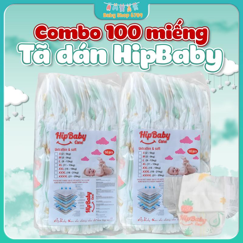 100 Miếng Tã Dán Hipbaby , Mềm Mỏng Thấm Hút 400ml - Đủ Size S/M/L Cho Bé tú  bỉm hipgig 100