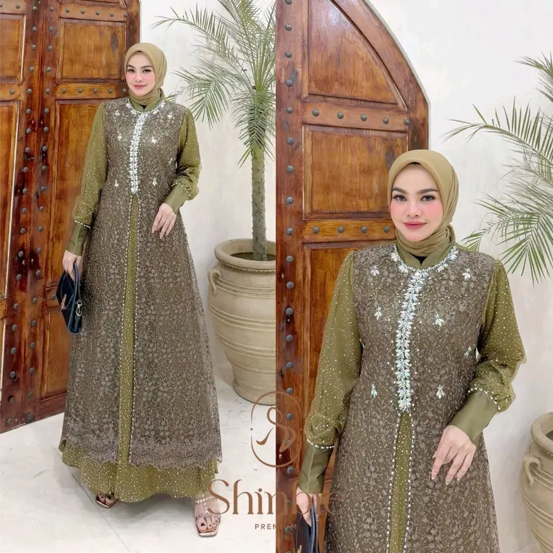 Gamis outer brokat tile payet ukuran jumbo terbaru 4
