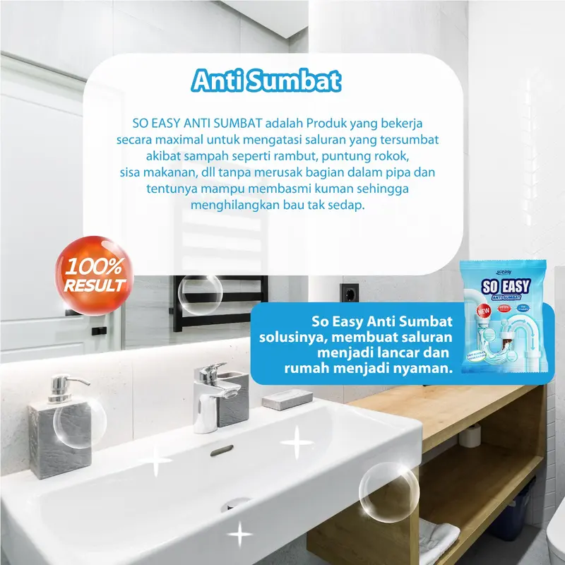 So Easy Anti Sumbat Saluran Air Pipa Mampet WC Wastafel tempat cuci Piring / Bubuk Pembersih Saluran WC Anti Mampet Anti Sumbat / SO Easy  MENGATASI MAMPET WC PIPA WASTAFEL DAN SALURAN AIR LAINNYA 4