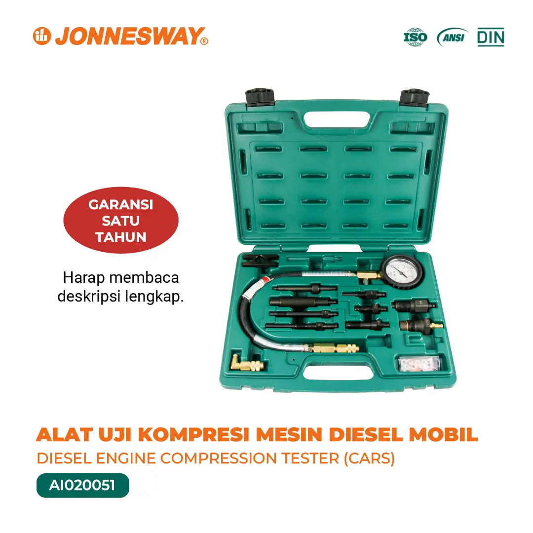 JONNESWAY Alat Uji Kompresi Mesin Diesel Mobil Penguji Kompresor Set - Diesel Engine Compression Tester [AI020051] Bergaransi 1 Tahun