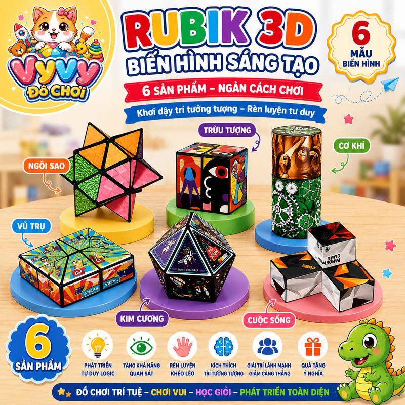 Rubik 3D Biến Hình 6 Mẫu, Đồ Chơi Trí Tuệ Xoay Biến Hình Sáng Tạo, Rubik 3D…