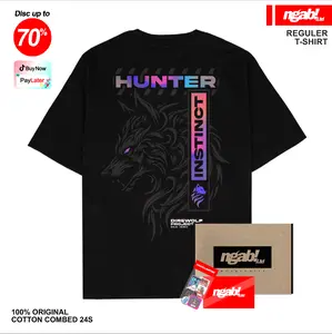 (Gratis Stiker) Ngab Kaos Baju Distro Sablon Reflective Rainbow Hunter Instinct NB211 Hitam Unisex Pria Wanita Cotton Combed 24s