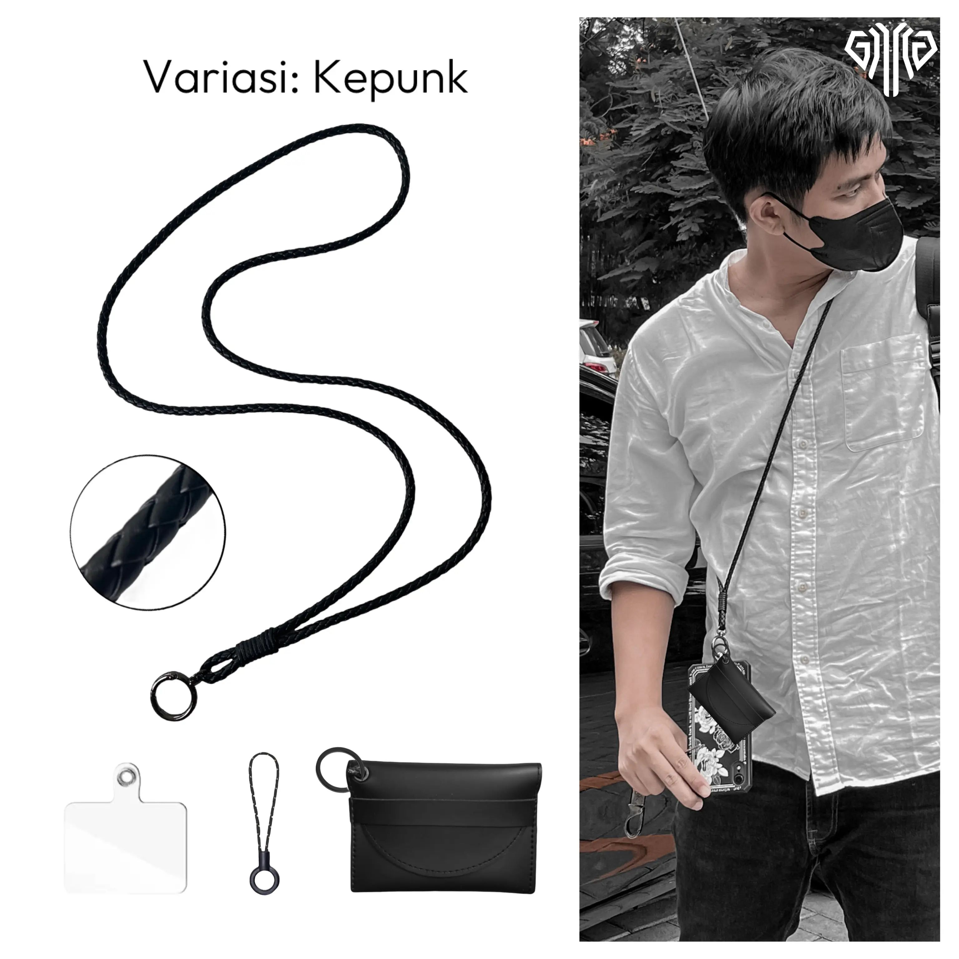 Tali Kalung Gantungan HP Aesthetic Lanyard Hp Hitam Kpunk Di Leher Handphone Metal - HSKPUNK  White Ethnic