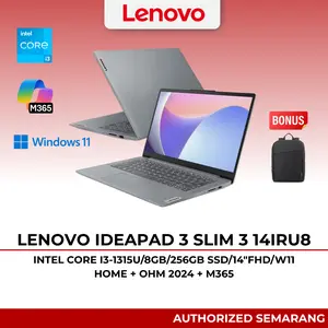 Lenovo IdeaPad 3 Slim 3 14IRU8 Intel Core i3-1315U 8GB LPDDR5 256GB SSD 14 FHD Anti-glare Windows 11 Home Microsoft 365 Basic Laptop Slim Ringan