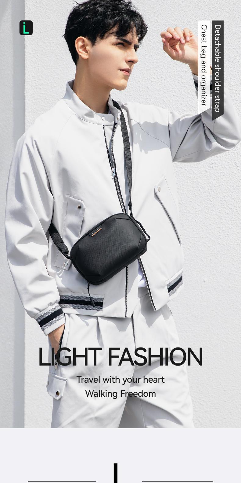 Product Introduction of MARK RYDEN single-shoulder crossbody bag, travel storage bag, detachable shoulder strap, chest bag, small backpack for outdoor cycling, fashionable and casual, individual and simple, water-repellent fabric, festival gift 0