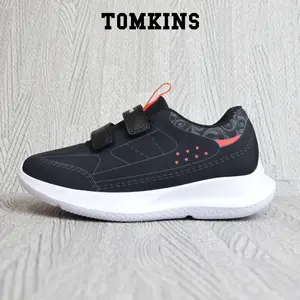 TOMKINS Boku - Hitam Merah Sepatu Sekolah Perekat Anak Remaja