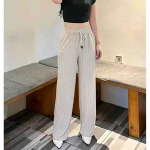 Queens - Everyday Pants - Celana Panjang Stripe Knit Bangkok - Kulot Loose Motif Garis Standart Jumbo