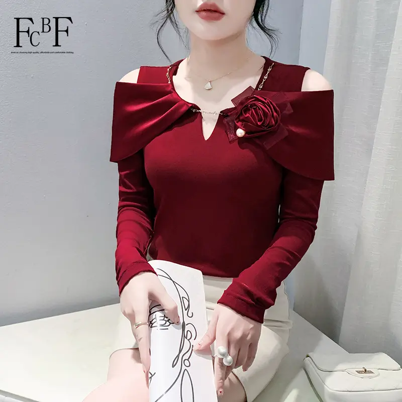 Áo Thun Tay Dài Trễ Vai Cho Nữ, FCBF, Thời Trang, Dây Xích Xích, Phong Cách Hàn Quốc, Độc Đáo, Dáng Ôm, Áo Dễ Phối Đồ Hàng Mới Về Mùa Thu 2025 Kem Top Women Shirt Dài Tay Voi  Mi stressoutvn  áo áo đỏ áo  sơ Voan