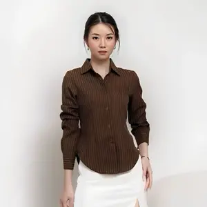Haziera Store- Luna Stripe Fitted Shirt- Kemeja Wanita- Atasan Panjang Wanita Stripe Salur Basic Casual Bahan Semiwol Premium