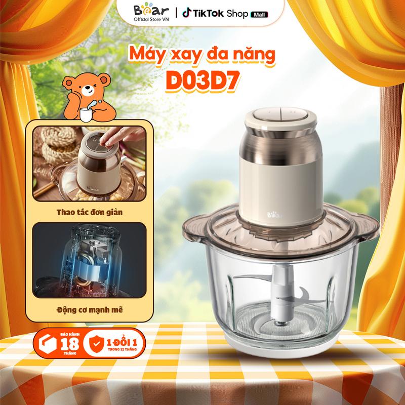 Máy xay thực phẩm đa năng Bear 2L 300W QSJ-D03D7 - 4 cánh dao - Kèm đế lót cao su