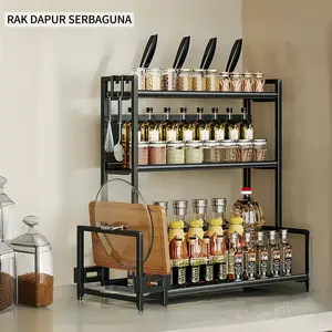 Rak Bumbu Dapur Stainless Steel 2/3 Tier Penyimpanan Botol Rempah Rak Bumbu Dapur Stainless Steel Rak Bumbu Rak Dapur Serbaguna Rak Botol Bumbu