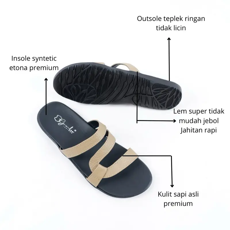 Genuine Leather - Sandal Teplek Wanita Kulit Sapi Silsila Series Flat 7