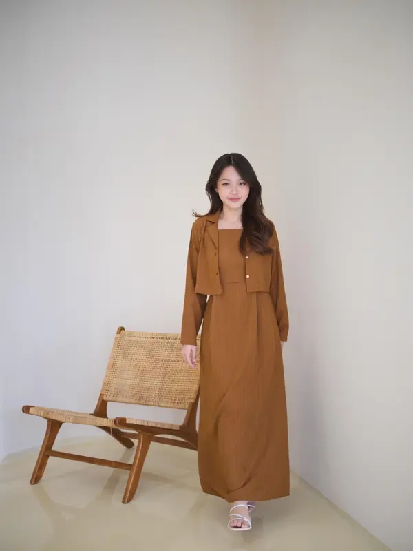 Nara Long Dress One Set Blazer / Casual Dress Wanita Pinggang Karet / Gamis Dress Blazer 4