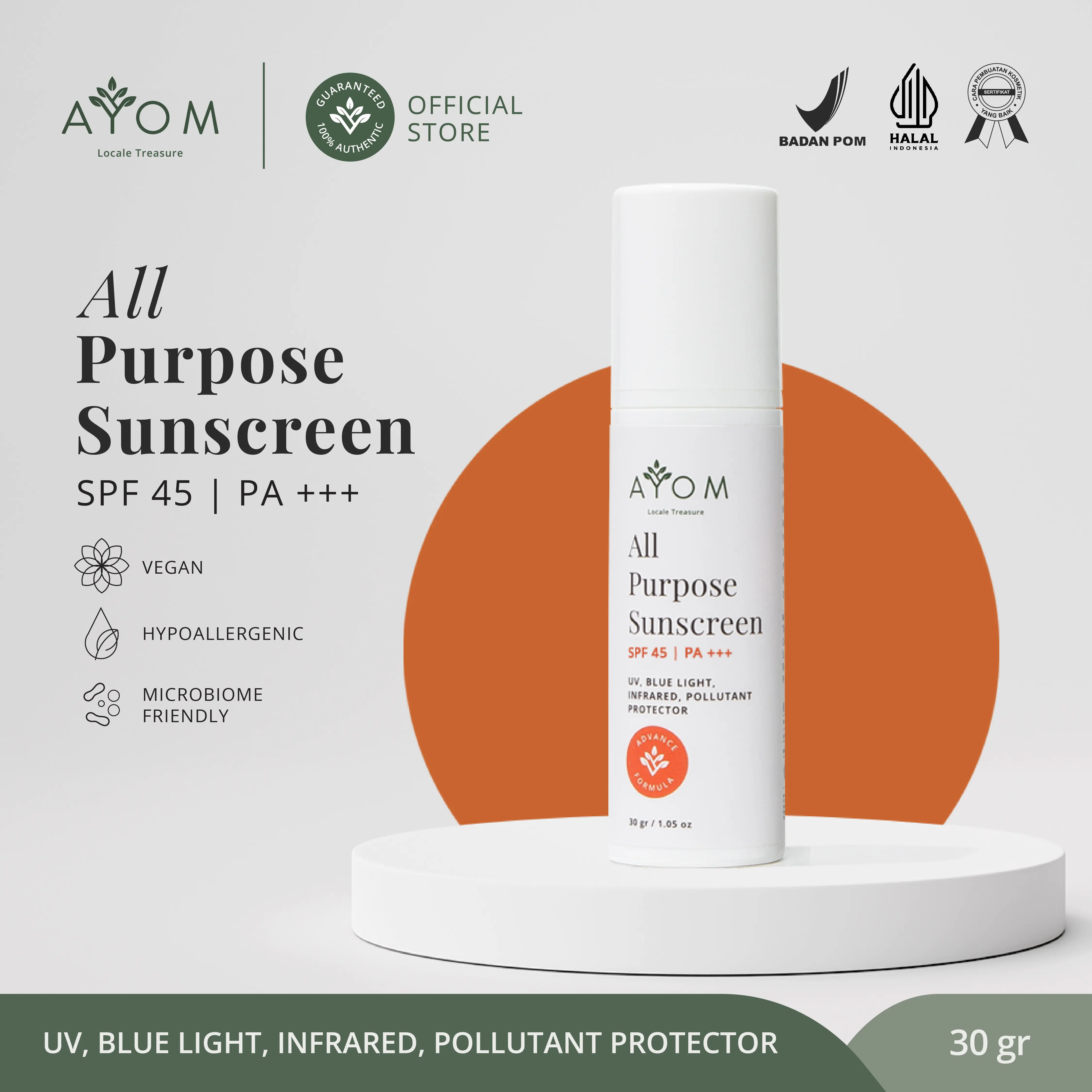 AYOM All Purpose Sunscreen (30gr) SPF 45 PA+++