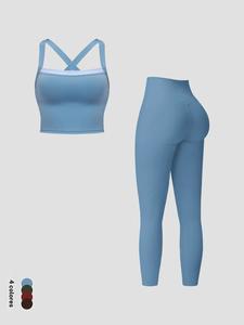 Conjunto de dos piezas para mujer: sujetador deportivo liso y leggings de cintura alta, ropa deportiva transpirable y cómoda que se seca rápido para yoga, gimnasio, entrenamiento y correr, ideal para todas las estaciones